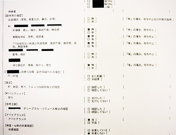 ハイリスク薬のチェックシート